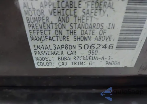 2013 Nissan Altima 2.5 S from USA, damaged, VIN 1N4AL3AP8DN506246